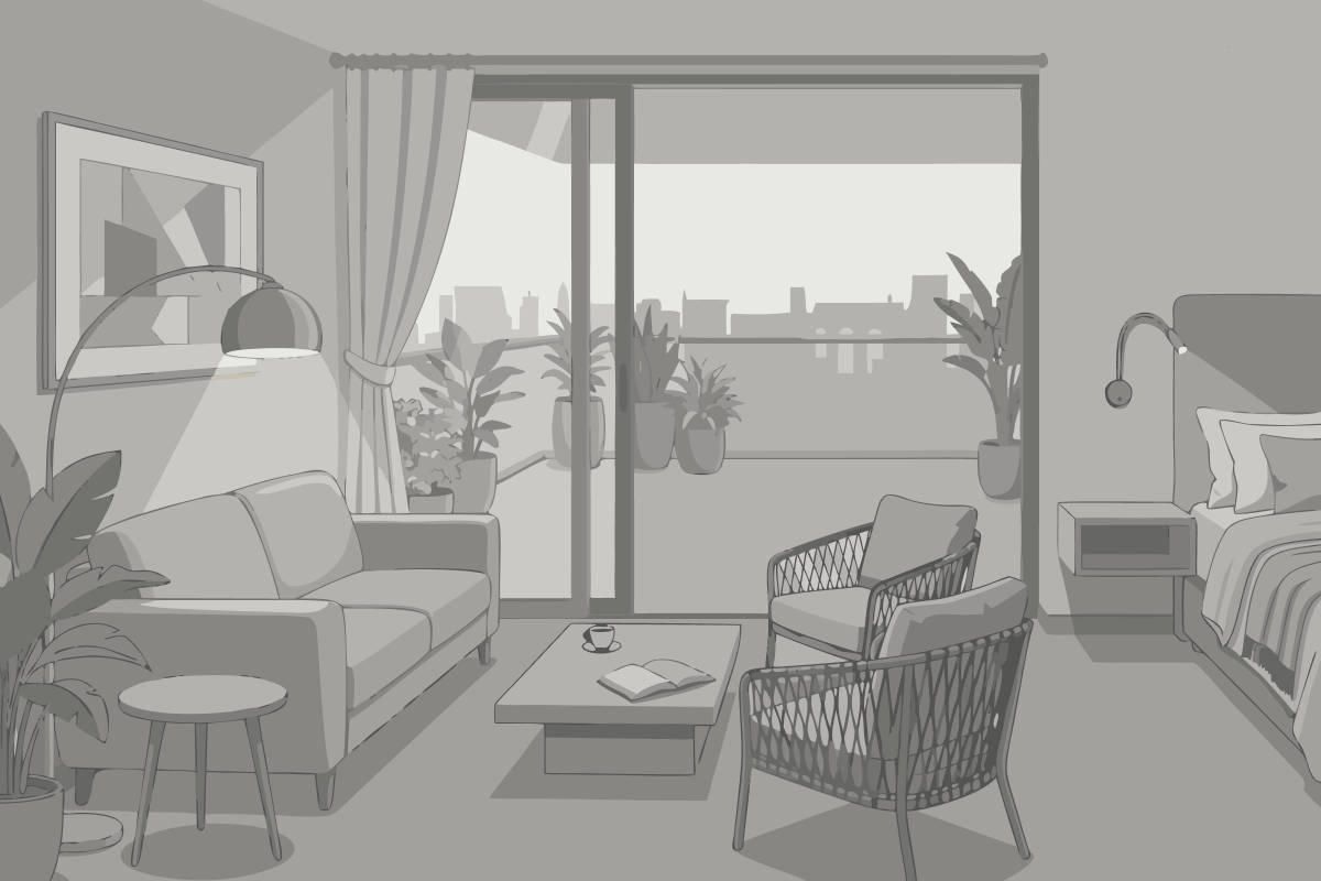 Core Open Plan, 1 Bedroom Suite, 1 King, Inland view
